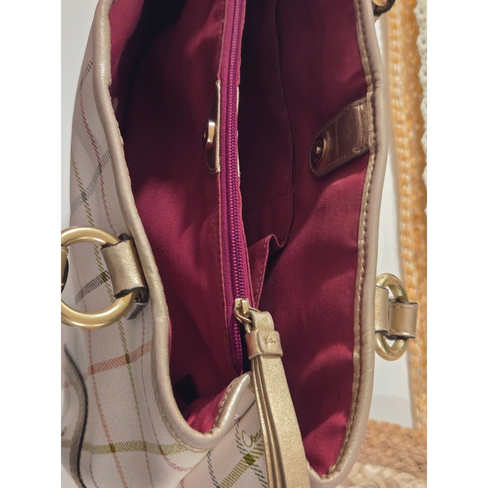 VTG‎ Y2K Coach Tartan Plaid Tote Bag White Gold Leather Trim Multi Color - Picture 13 of 13